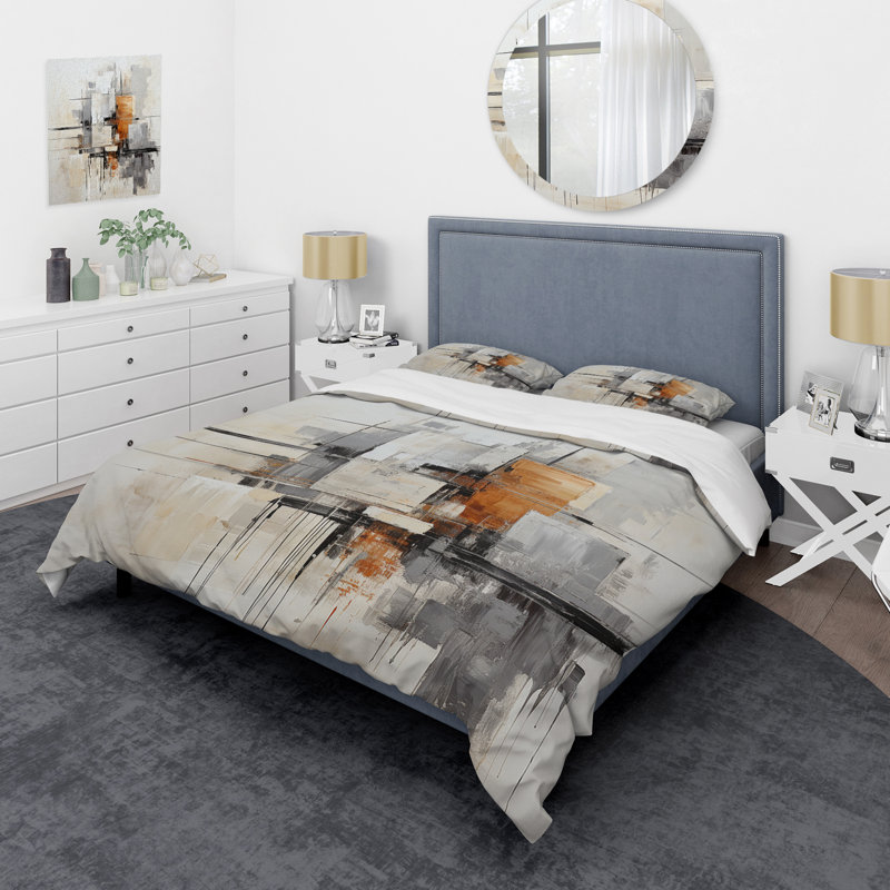 Minimalist Montage IV - Abstract Duvet Cover Set - Microfiber Polyester, Queen Duvet Cover + 2 Standard Shams