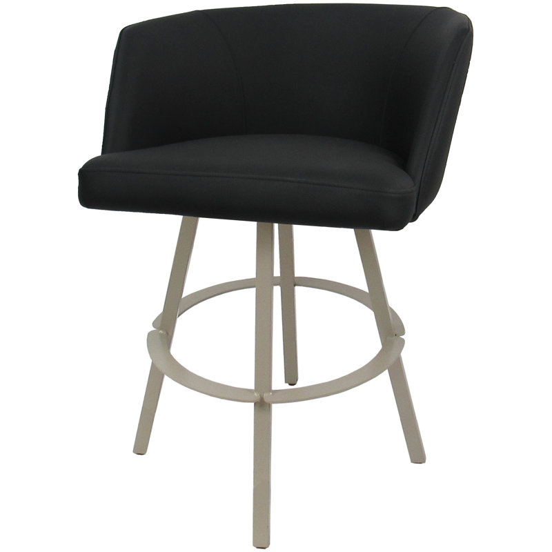 Karimah Swivel Extra Tall Metal Bar Stool 34" Seat On Warren Base, Black, Beige Polyester Blend