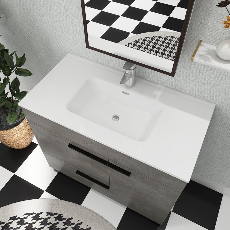 Ensemble de meuble-lavabo autoportant à simple cuve 35,8 po avec plateau en céramique Sindey