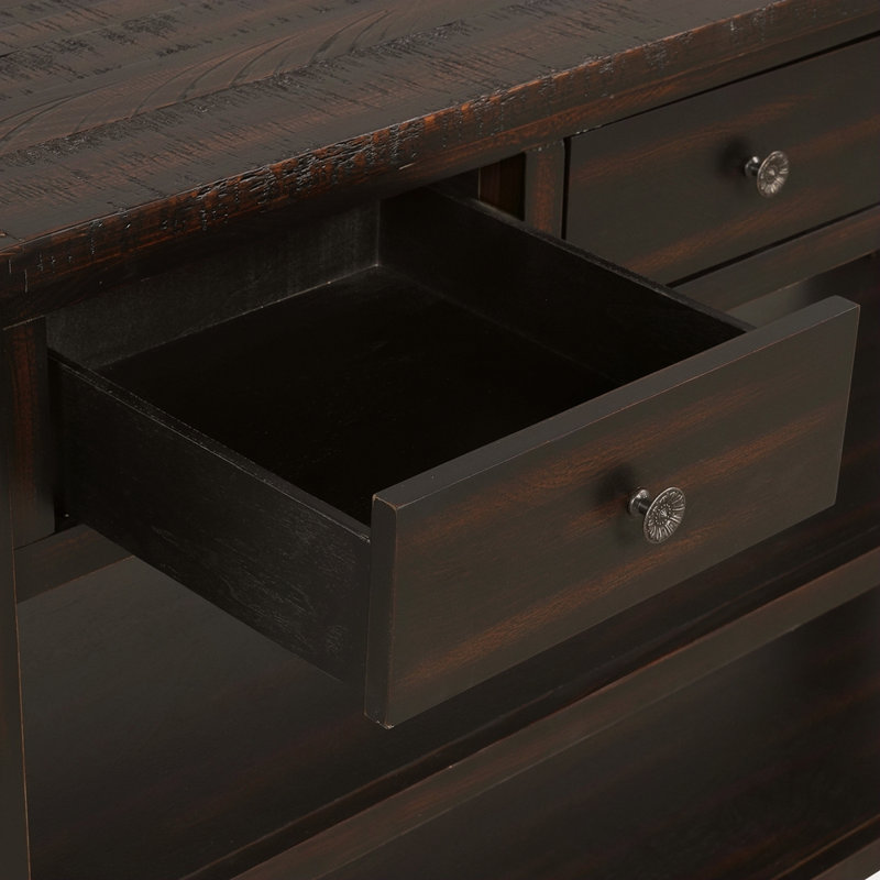 Console en bois de pin massif 48 po, table d'appoint moderne avec 3 tiroirs de rangement et 2 tablettes. Facile à assembler