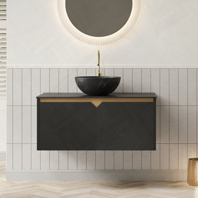Meuble-lavabo flottant mural avec meuble-lavabo et portes à fermeture douce