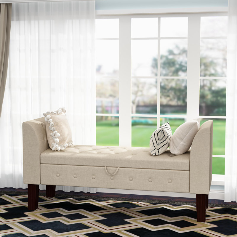 Hannabel Linen Upholstered Storage Bench, Tan