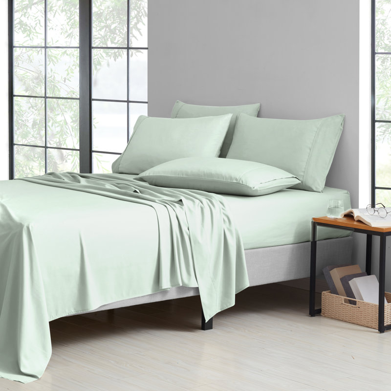 Bibb Home Bamboo 1800 Thread Count Deep Pocket Sheet Set, California King Sheet Set with 4 Pillowcases, Mint