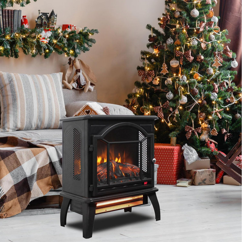 18''W Electric Fireplace Stove With Remote Control, Black
