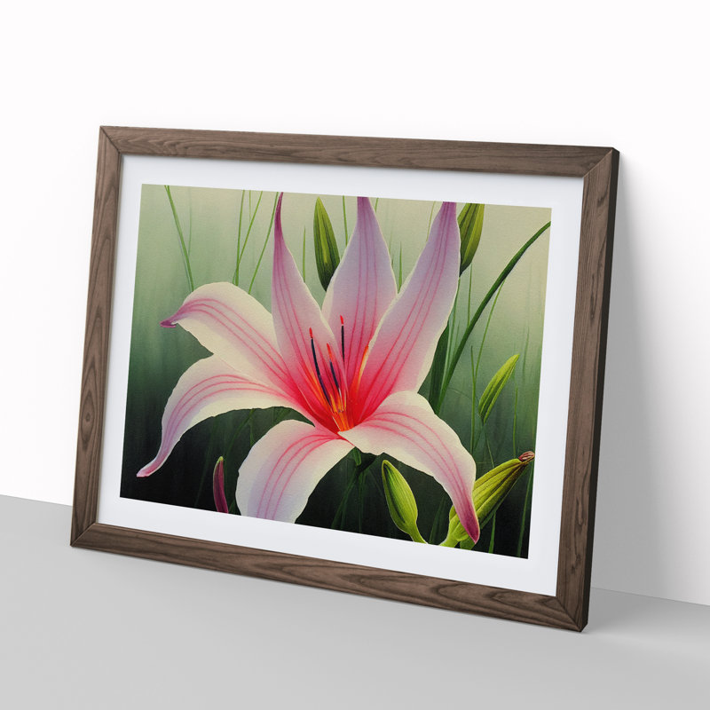 Epic Lily Flower - Framed Print, 25cm H x 34cm W x 2cm D, Walnut
