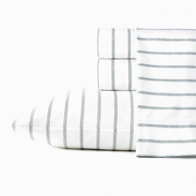 Cotton Percale Trenton Stripe Green Twin Sheets - Crisp Cool Bedding Set for Home Decor - Breathable Soft Twin Size Bed Sheets
