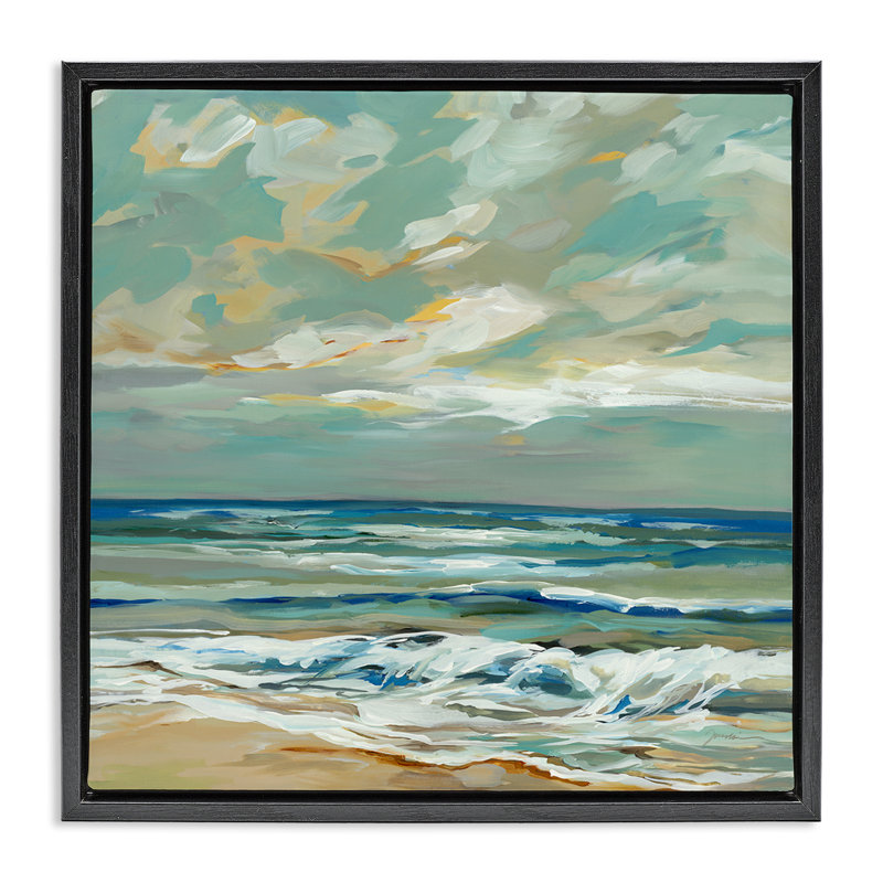 Vagues et nuages sans repos, Cadre flottant noir de jais, H 18 po x l 18 po