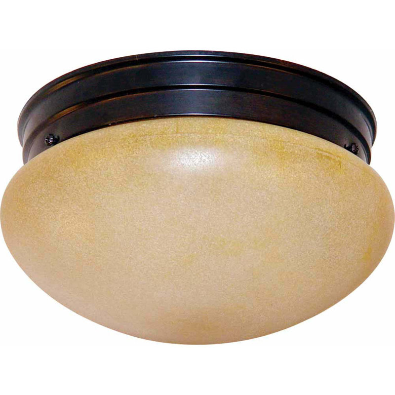 Plafonnier encastré rond à 2 lumières en bronze antique avec abat-jour en verre sépia Kemauri