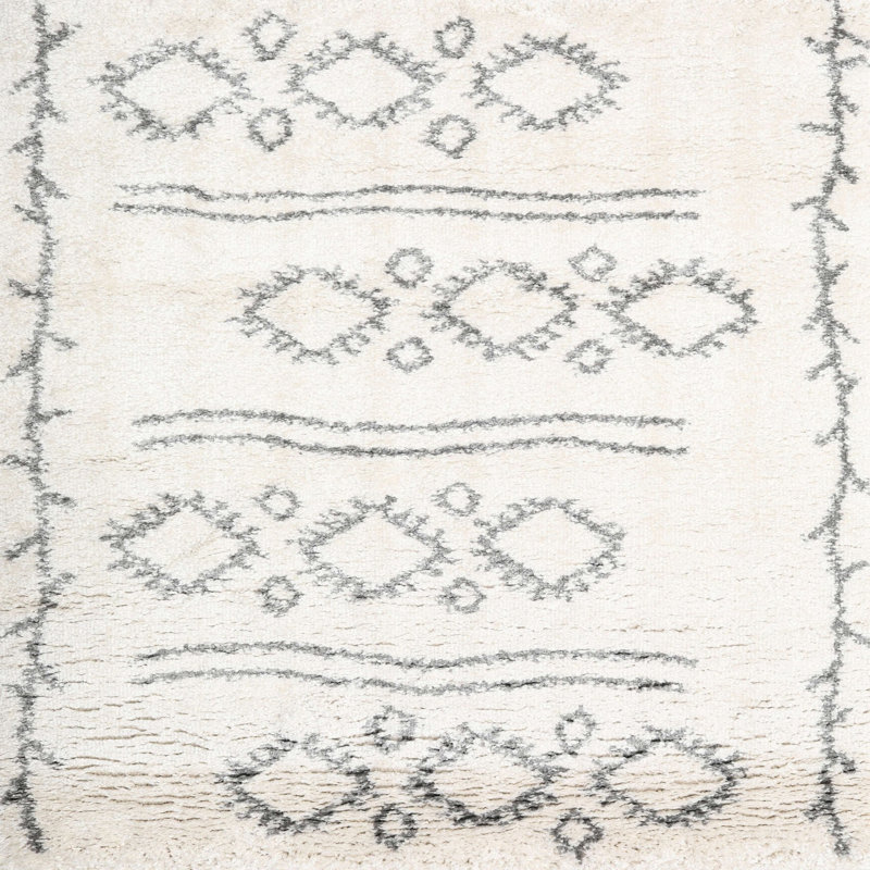 Tapis de zone ivoire/noir contemporain, Carré 7 pi