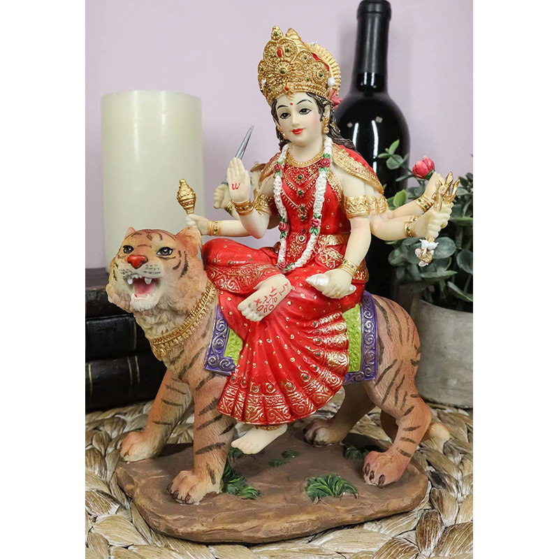 Edivaldo Hindu Goddess Durga Wearing Sari Riding on Tiger