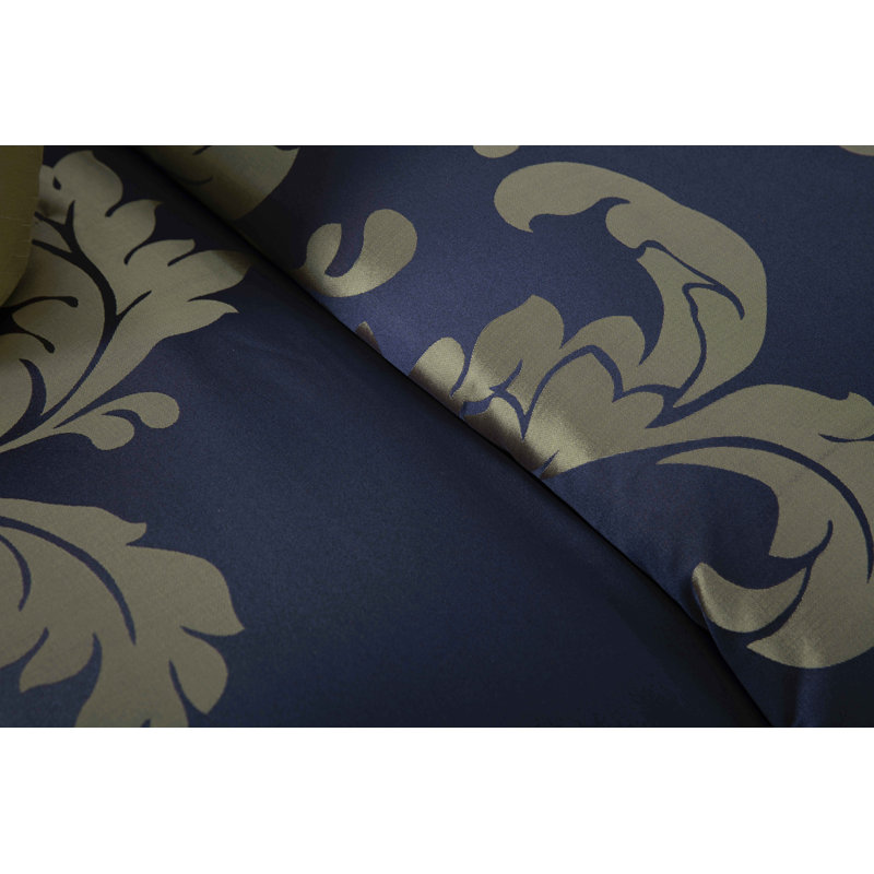 Royale Jacquard Floral 7 Piece Comforter Set, Queen Comforter + 6 Additional Pieces, Navy/Gold