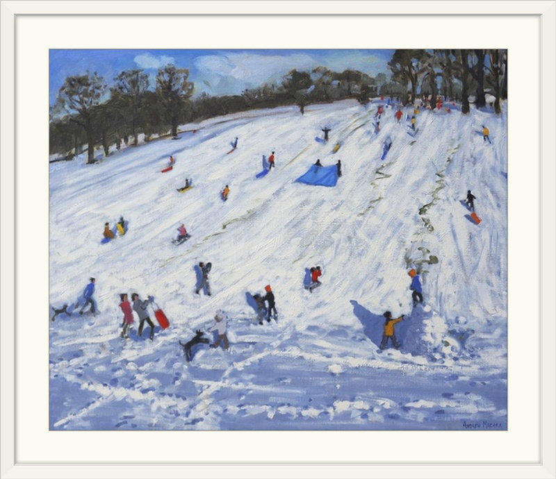«Large Snowman Chatsworth» par Gonzalez, reproduction d'art, Cadre blanc, H 28 po x l 32 po x P 1 po