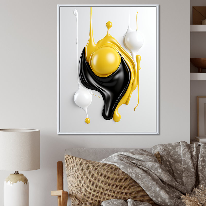 Art liquide sur toile, abstrait liquide noir et blanc I, H 40 po x l 30 po x P 1,5 po, Cadre flottant blanc