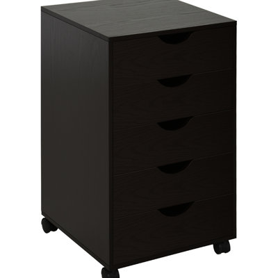 Modern 5 Drawer File Cabinet With Wheels, Brown - And Versatile Storage For Office & Home Cabinet, Handcrafted From Particle Board, Wheels Easy Mobility
