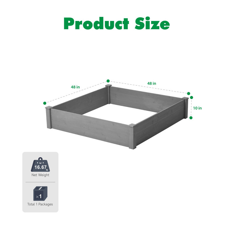 48x48x10'' Raised Garden Bed, Outdoor Wood Planter Box, Natural Wood Raised Planter, Heavy Duty Planting Box, Tool-free Assembly For Vegetables Herbs Flowers