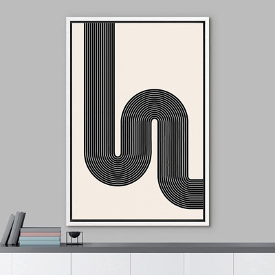 Geometric Line " Black Tan Retro Mid-Century Wave Pattern "