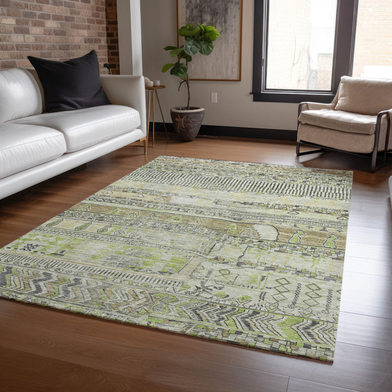 Tapis beige d'intérieur / extérieur lavable à la machine, Rectangulaire 8 pi x 10 pi