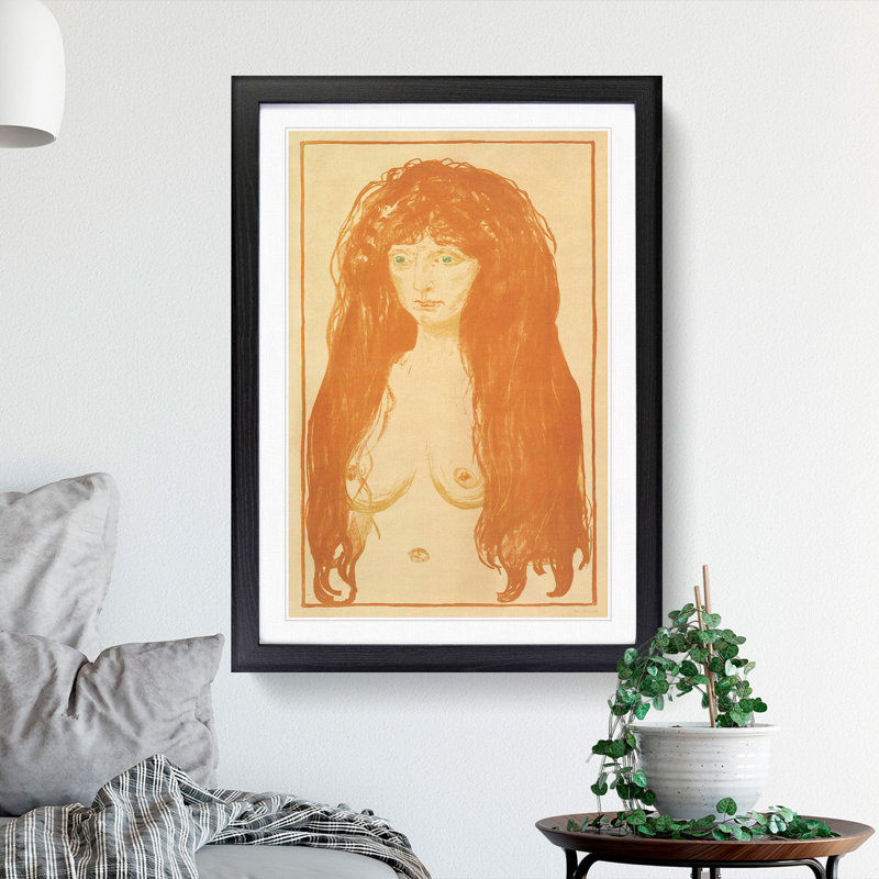 Woman with Red Hair by Edvard Munch - Picture Frame Painting, 65cm H x 48cm W x 2cm D, Black Framed