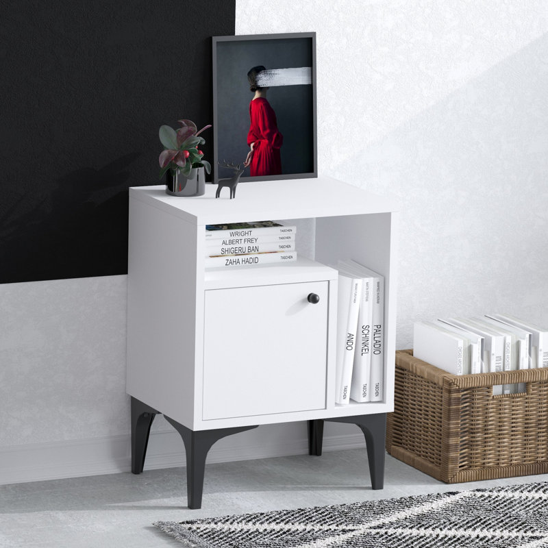 Table de chevet moderne, blanche et noire, 15,7 po x 21,7 po x 13,8 po | 100% panneau de particules enduit de mélamine, épaisseur: 0,7 pouce | Conception élégante de couleur unie, parfaite pour la chambre à coucher et le salon, solution de rangement durable et fonctionnelle
