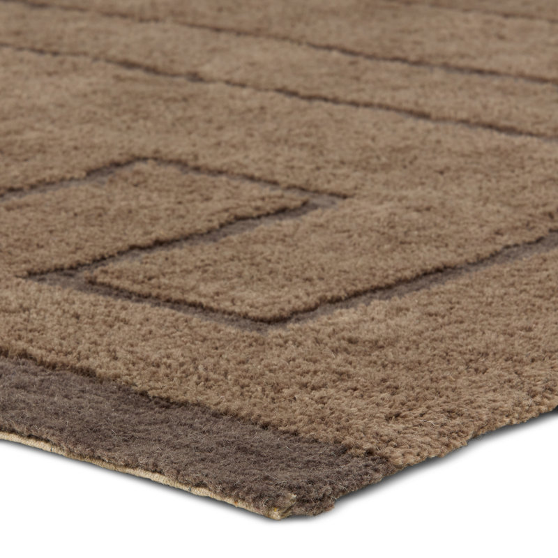 Tapis géométrique brun en laine lavable touffeté à la main Ferriera, Rectangle 9 pi 6 po x 13 pi 6 po