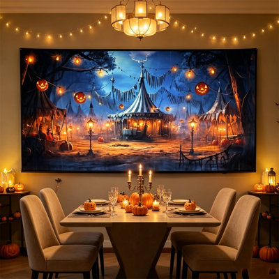 Décoration murale d'Halloween - Grande tenture murale 150x210cm - Tapisserie lumineuse citrouille effrayante pour salon, foyer, décoration photo pour fête d'Halloween