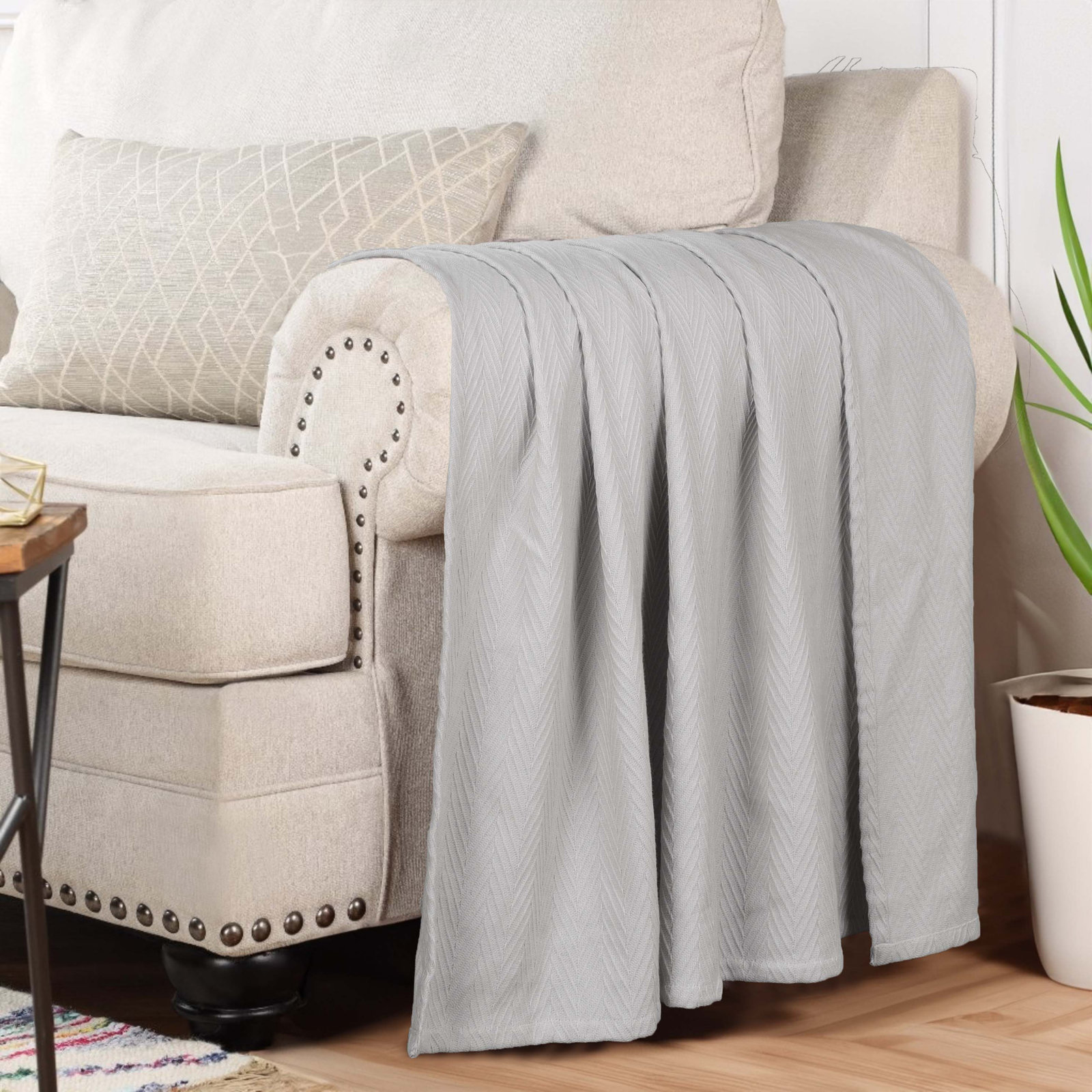 Jareth Woven Metro Zig-Zag All-Season Cotton Blanket, Twin, Gray