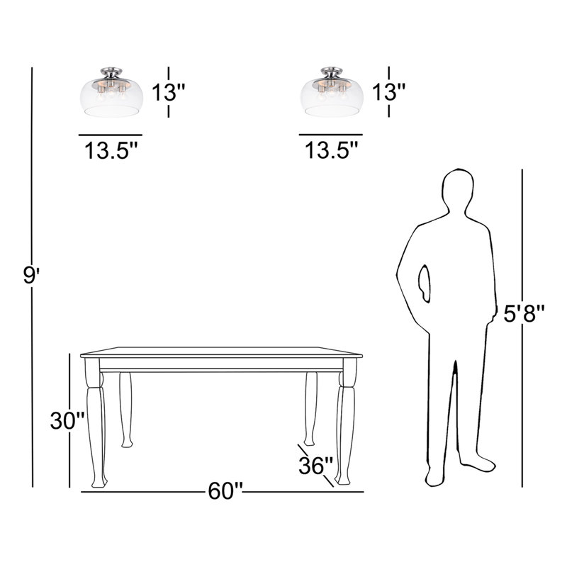 Roseta Glass Semi Flush Mount, Black/Satin Nickel
