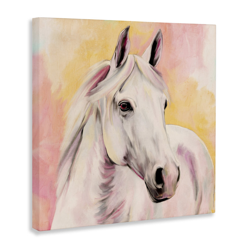 Coucher de soleil sur toile de cheval blanc, design par Kim Allen, H 24 po x l 24 po