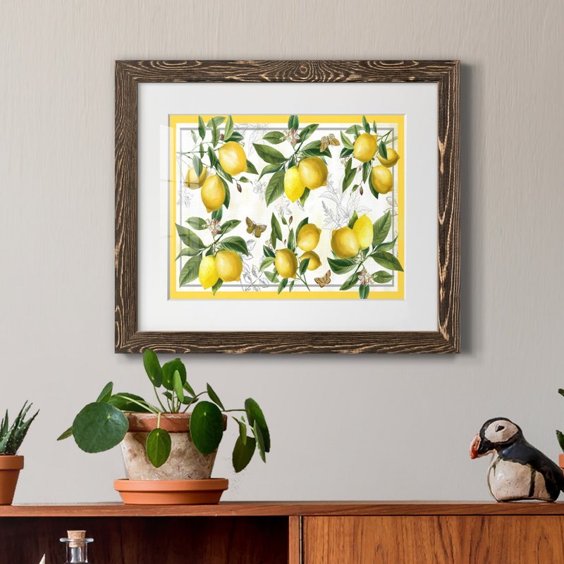 Linen Lemons par J Paul - Reproduction d'art graphique sur papier encadré, H 24 po x l 18 po x P 1,5 po, Noyer