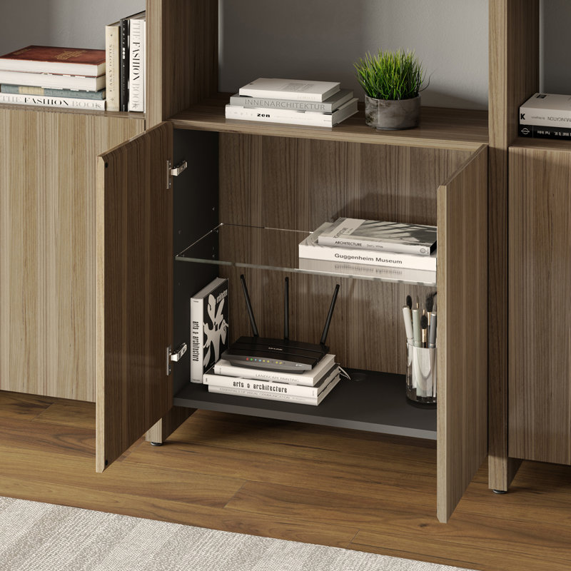 Linea 84'' H x 65'' W Standard Bookcase, 83.75" H x 50" W x 14" D, 2, Natural Walnut