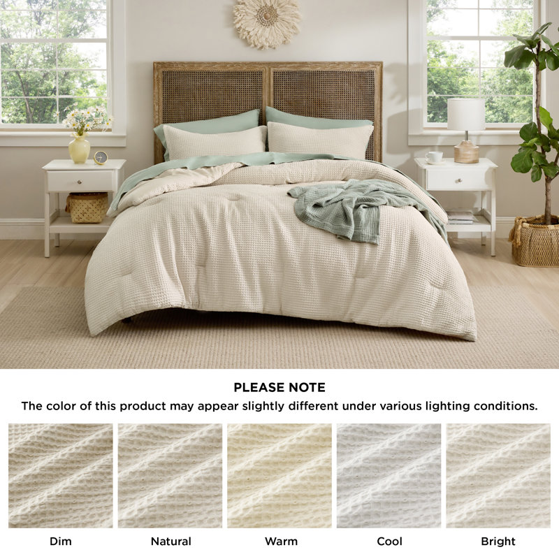 Bedsure Waffle Comforter Set, Beige, Queen Comforter + 2 Standard Pillow Sham
