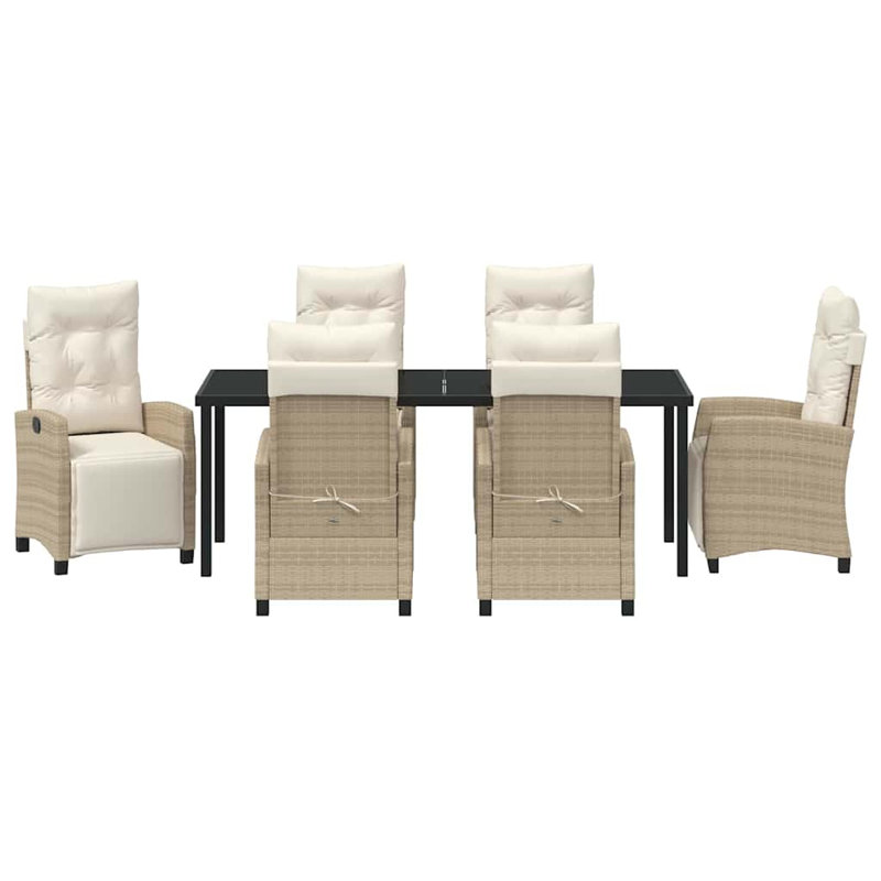  Ensemble de salle à manger de jardin avec coussin 7 pièces en rotin de polyester beige, Coussin beige / structure naturelle