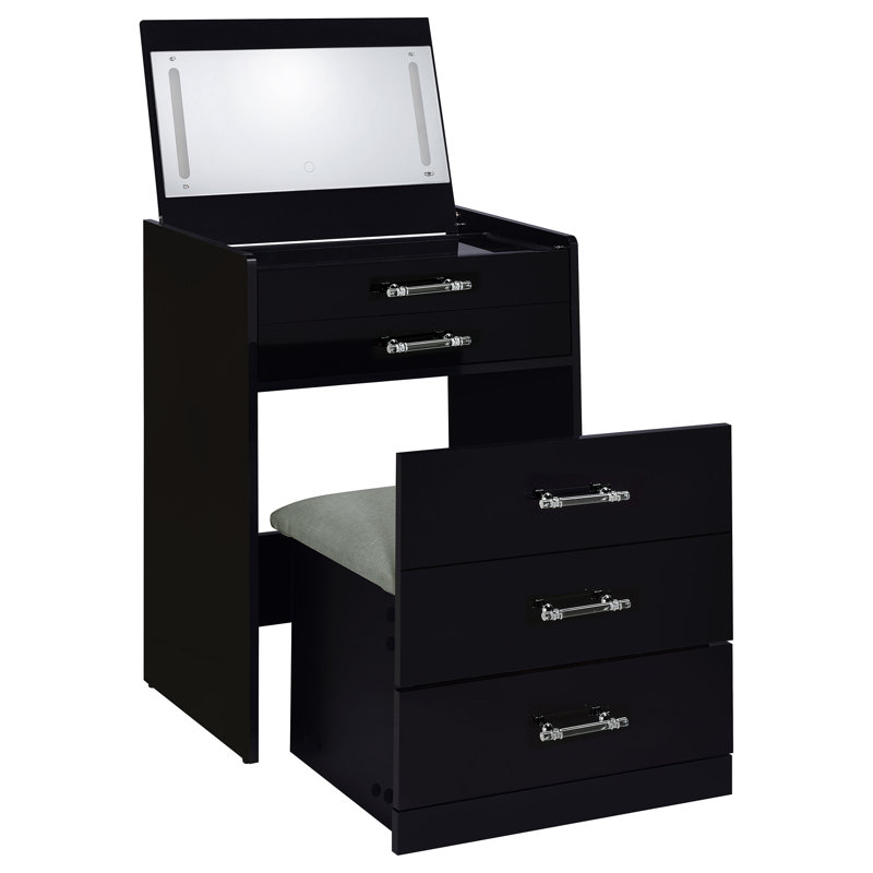 Ensemble de coiffeuse et tabouret de maquillage à 3 tiroirs Luxury Build - noir brillant, Noir, noir, noir, noir