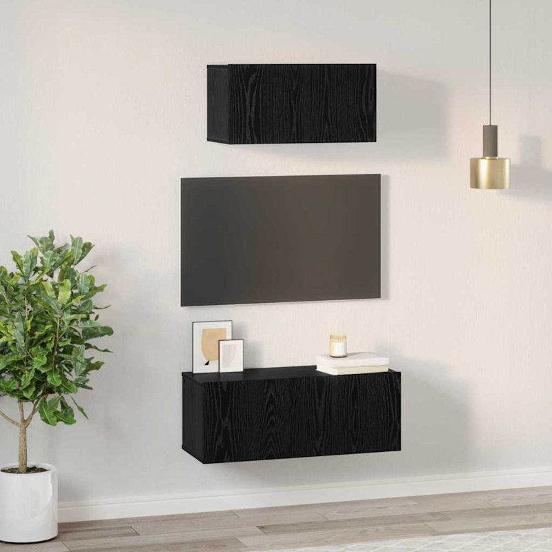 TV Cabinet Set Wall-Mounted 2 Pcs 80 X 30 X 30 Cm, Black Oak