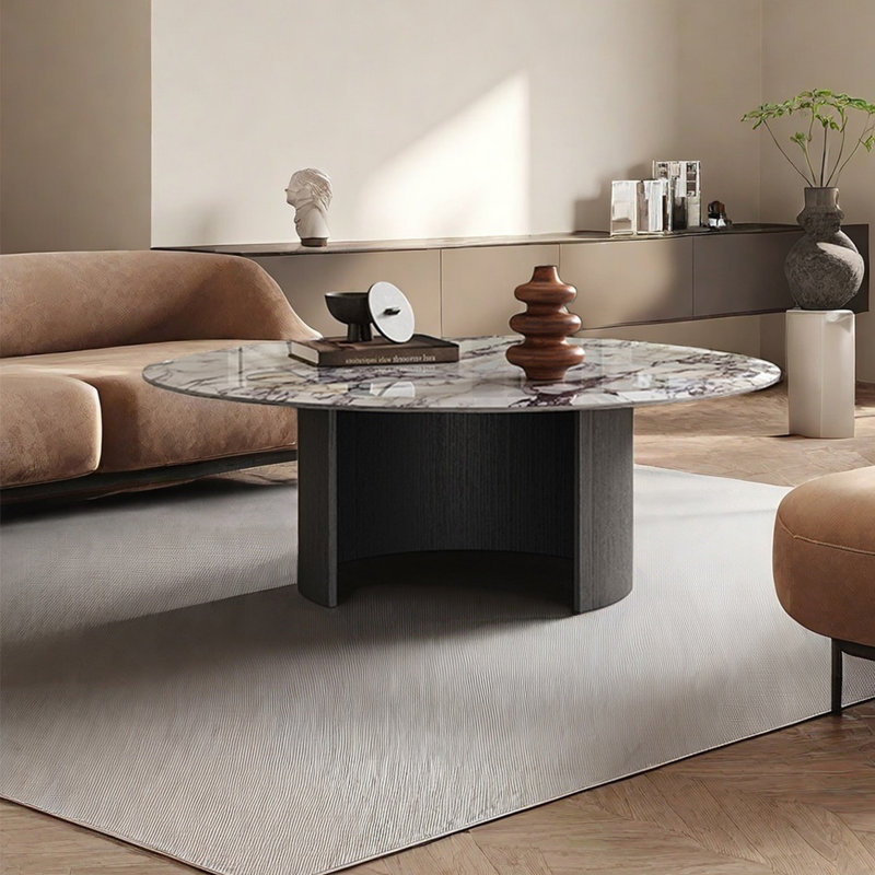 Simple round marble coffee table living room, 15" H x 31.5" L x 31.5" W
