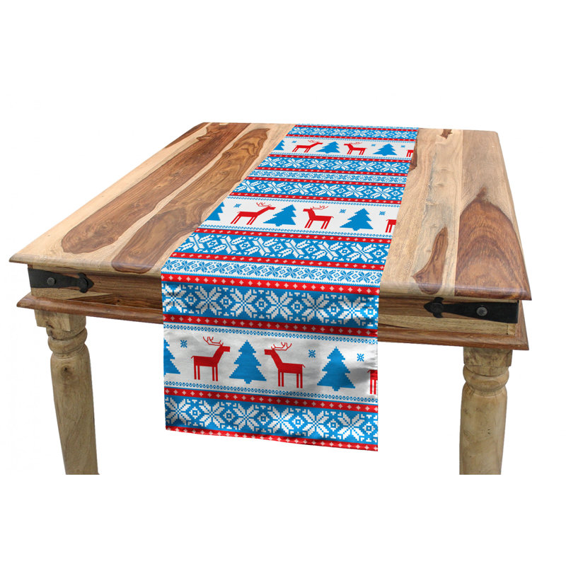 Geometric Christmas Table Runner, 16'' D x 90'' L, Forest Green 1