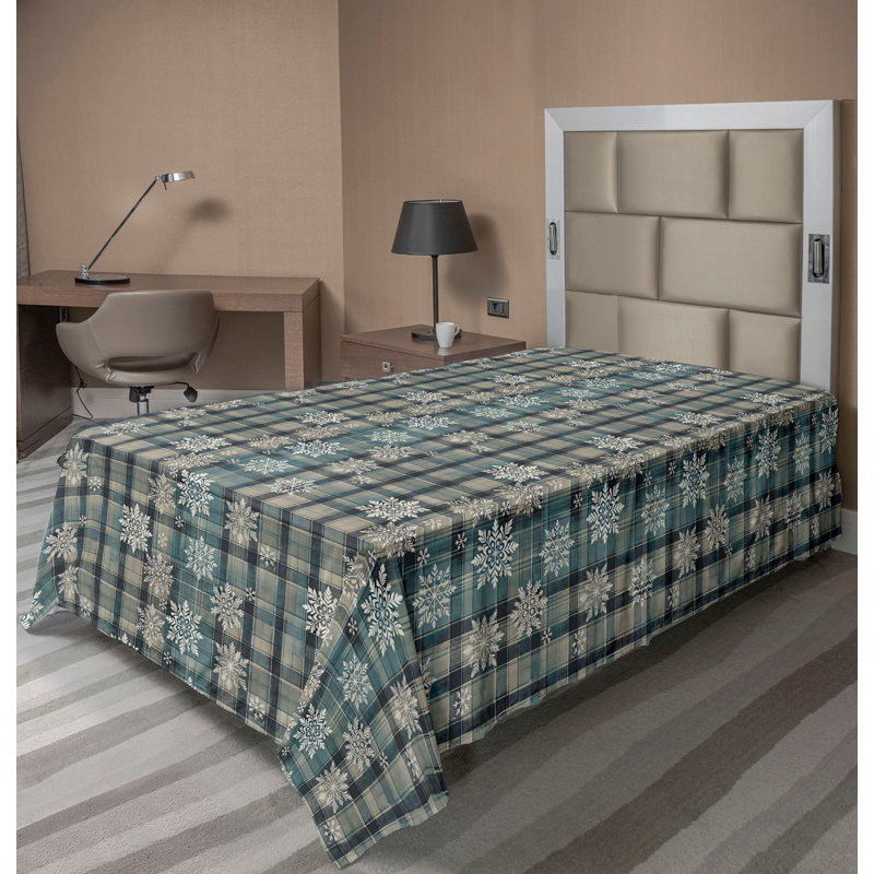 Drap plat moderne de style bohème Ambesonne, Drap plat pour lit simple TG, Carreauté bleu cadet / vert pâle