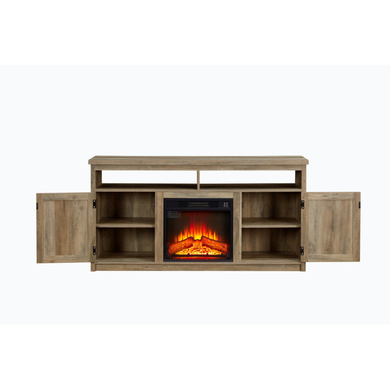 Console de divertissement avec porte de grange pour téléviseur de 65 pouces, gris avec rangement ouvert et fermé | Idée de cadeau