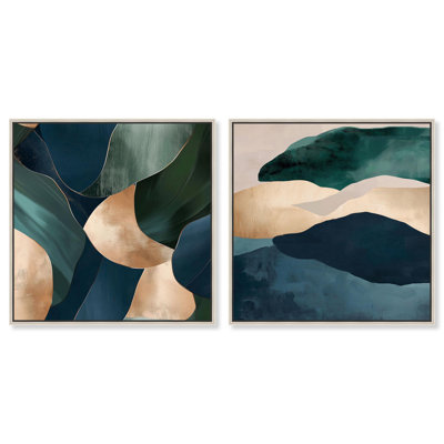 Navy Emerald Set Canvas Set of 2 Blue Green Abstract by 