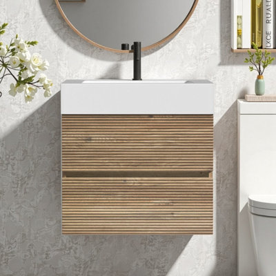 Meuble-lavabo moderne 24 po avec tiroirs à fermeture en douceur et lavabo à quartz intégré - montage mural peu encombrant, rangement double écologique