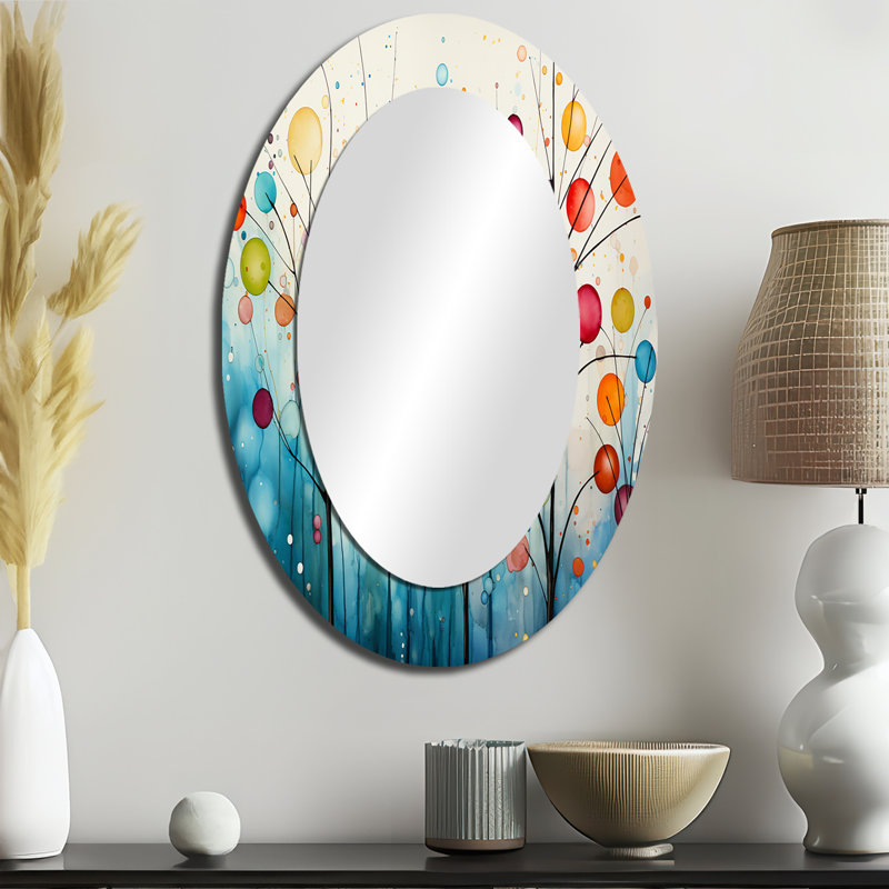 Teal Mid Century Retro Reflections - Miroir mural ovale sarcelle, 36 po x 24 po