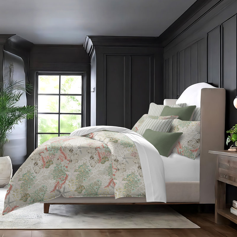 Under The Sea Coral Cotton Duvet Cover Set, Queen Duvet Cover + 7 Additional Pieces