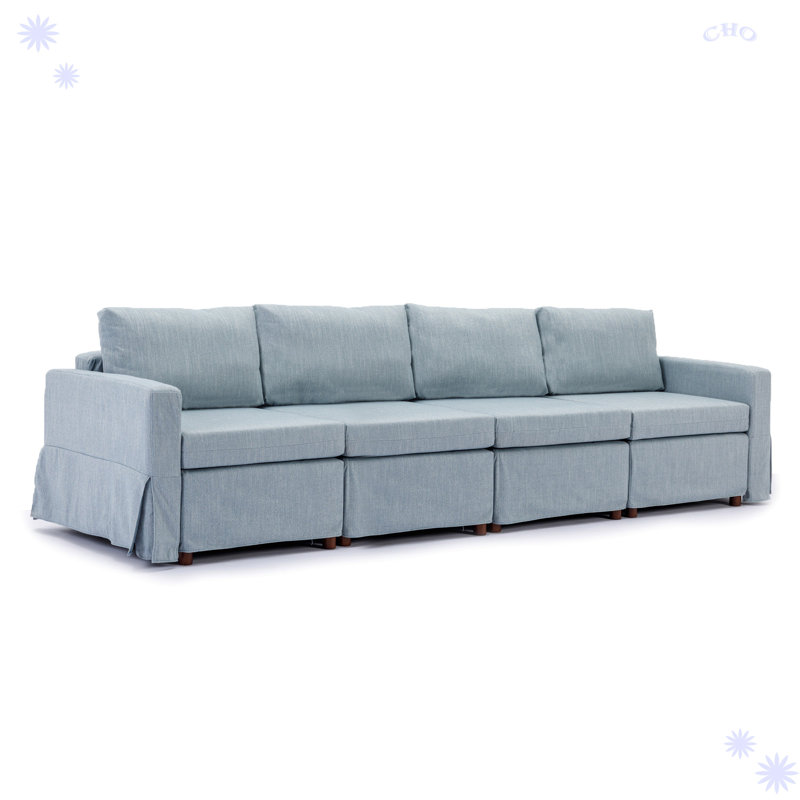 Canapé modulaire 3 pièces Havala, Mélange de lin bleu clair