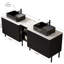 Meuble-lavabo double autoportant 72 po avec lavabos 72 po, 2 armoires de rangement rayées 30 po + tablette ouverte amovible 12 po, 2 vasques rectangulaires rayées noires avec comptoir blanc de Carrare, noir