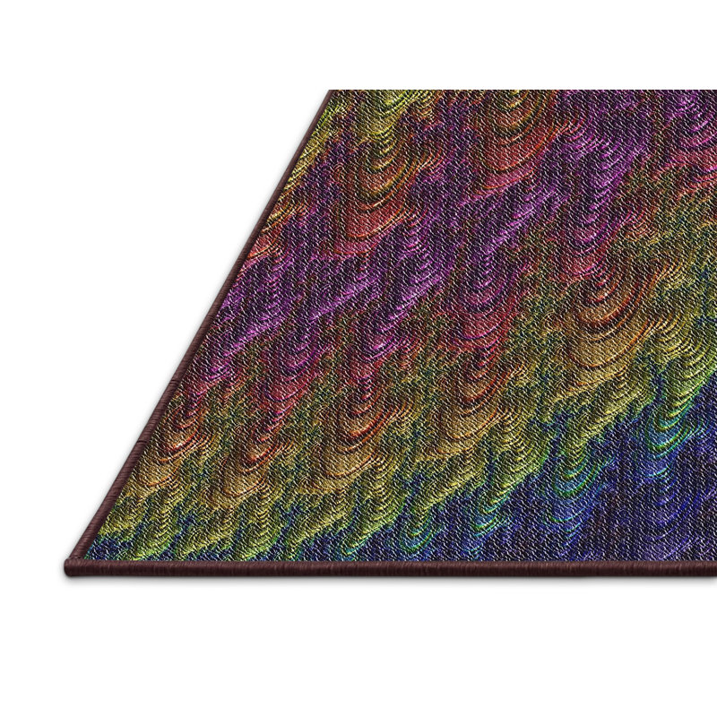 Tapis jaune/bleu/rouge tissé à la machine, Rectangle 6 pi x 9 pi