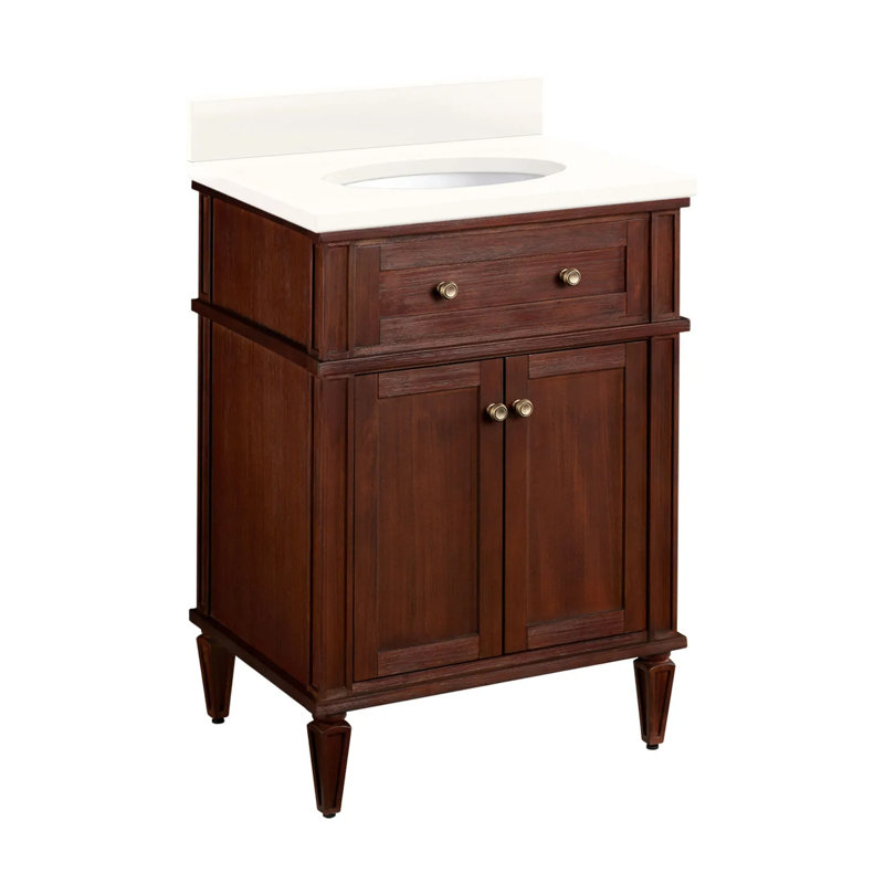 24" Elmdale Single Bathroom Vanity Set with Oval Undermount Sink, 8" Widespread, Feathered White Quartz, Antique Brown