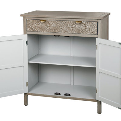 Armoire décorative sculptée à la main, armoire de rangement en bois avec tiroir et portes, buffet floral en relief avec poignées dorées pour le hall d'entrée, salon, 14,97 po x 31,5 po x 36,82 po