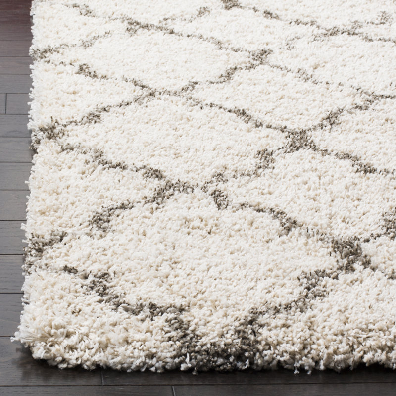Darrold Shag Performance Geometric Rug, Square 3', Ivory/Gray