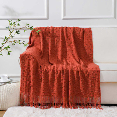  Textured Soft Sofa Couch Decorative Throw, Boho Throw Blanket with Tassels, 50"x60” 
