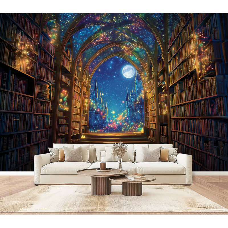 Papier peint auto-adhésif Bibliothèque de fantaisie magique Bibliothèque brillante Cosmic Night Sky